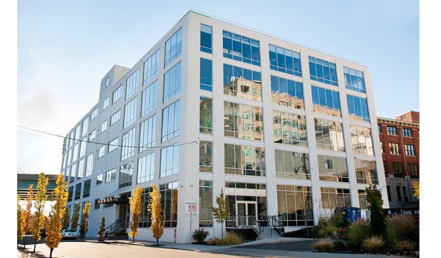 LEED-certified office loft building in downtown Cincinnati, all-glass exterior